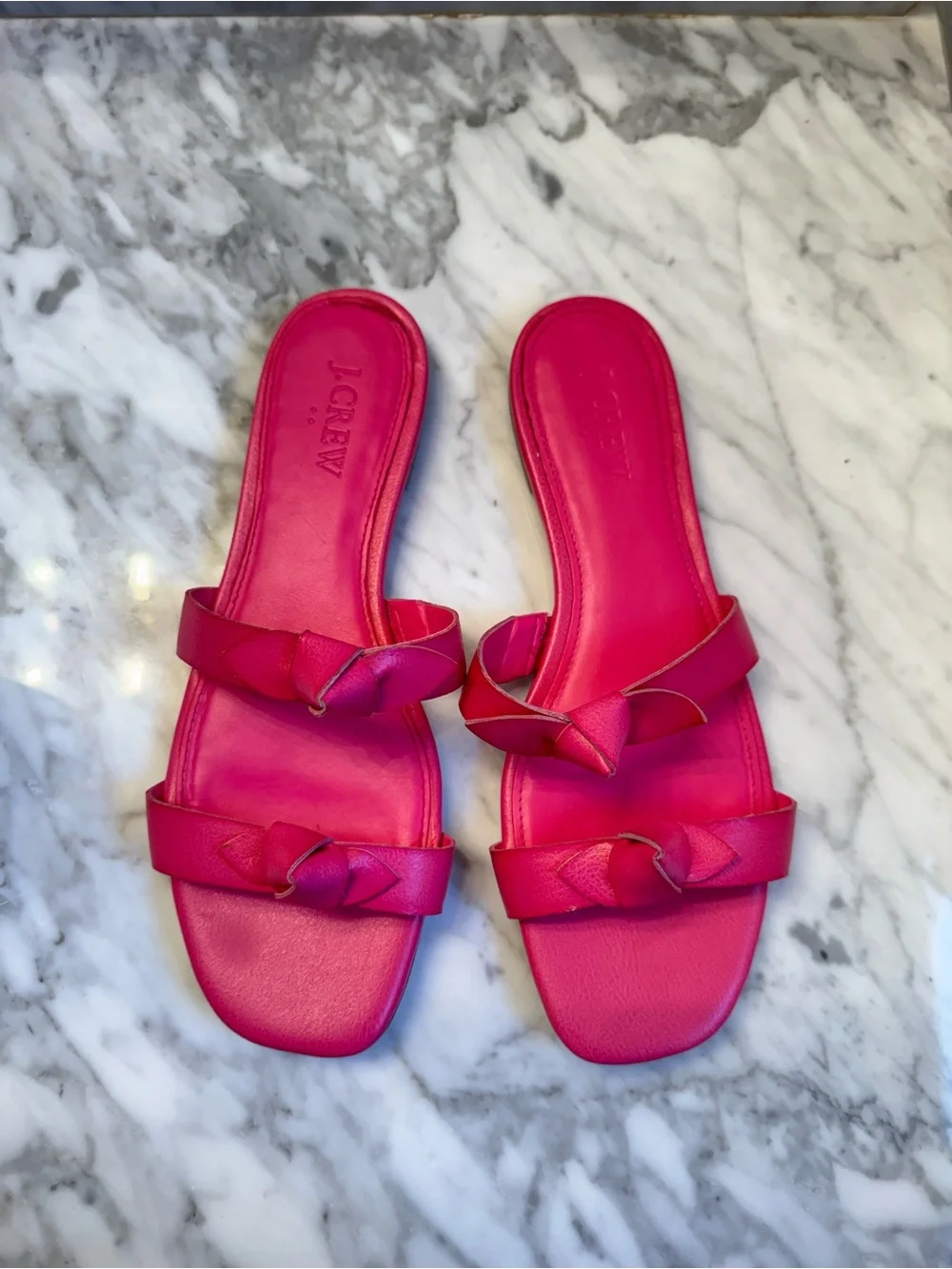 J. Crew Pink Double Knot Sandals Flats Size 7 Hot Pink Vacation Summer
